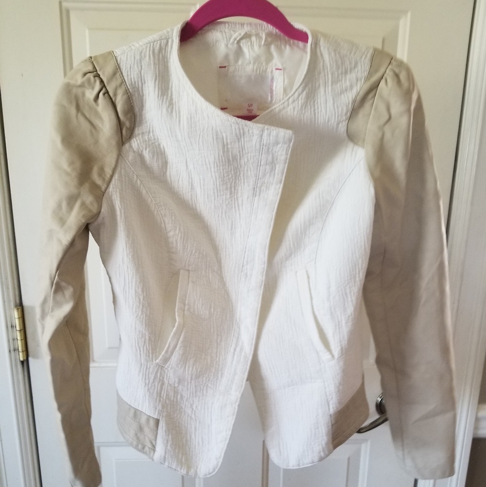 Faux leather jacket, white and tan